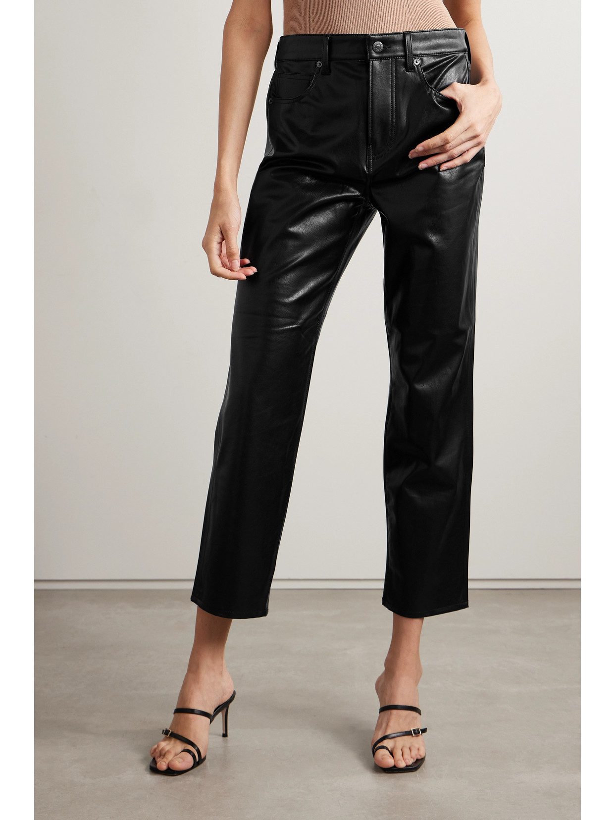 Shop Veronica Beard Joey Cropped Vegan Leather Straight-leg Pants In Black