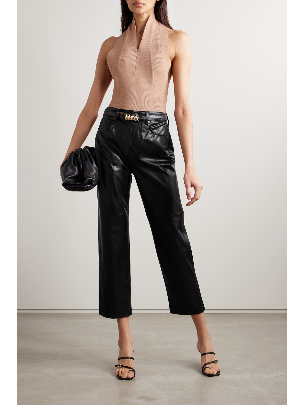 Shop Veronica Beard Joey Cropped Vegan Leather Straight-leg Pants In Black