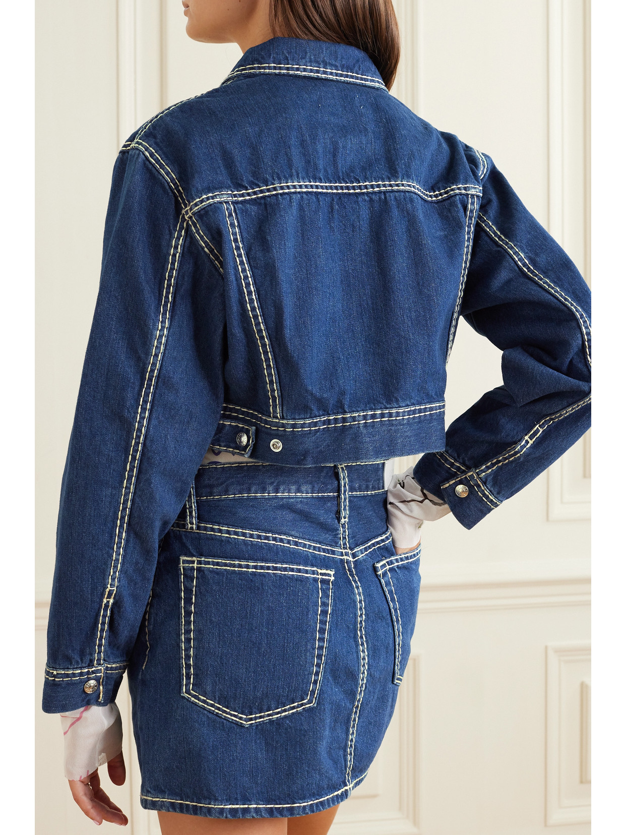 Re/Done - Cropped Topstitched Denim Jacket