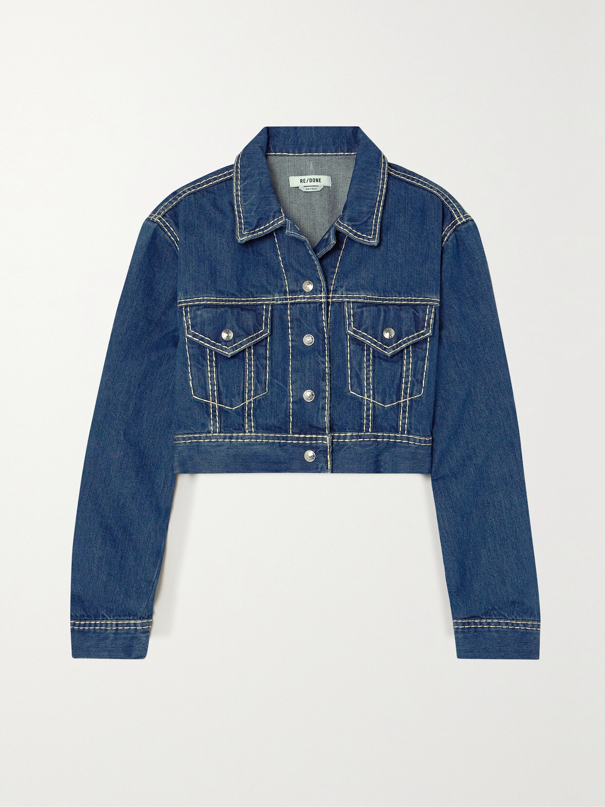 RE/DONE - Cropped Topstitched Denim Jacket - Blue