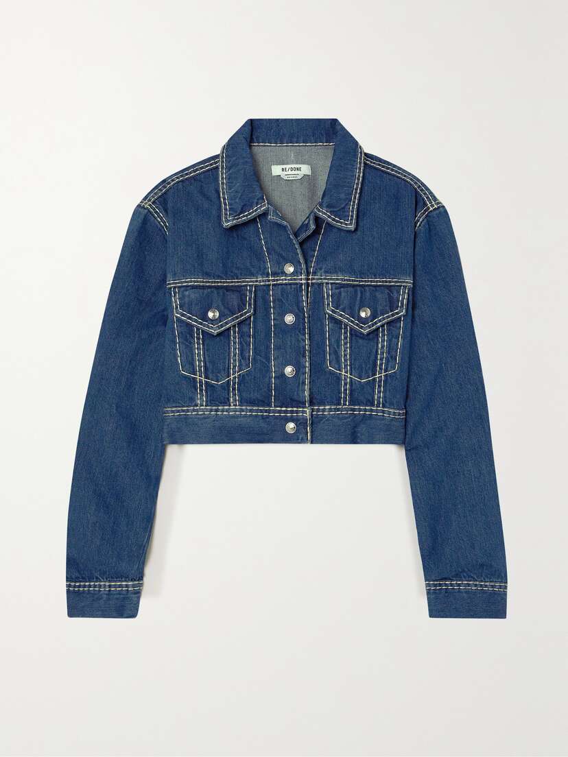 RE/DONE Cropped Topstitched Denim Jacket