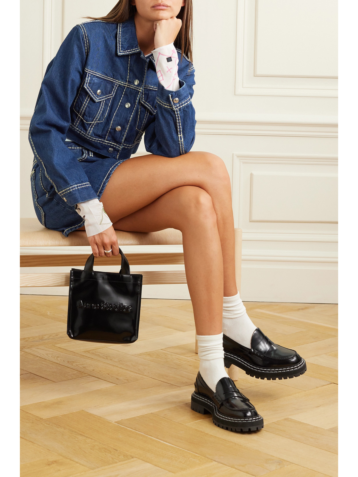Re/Done - Cropped Topstitched Denim Jacket