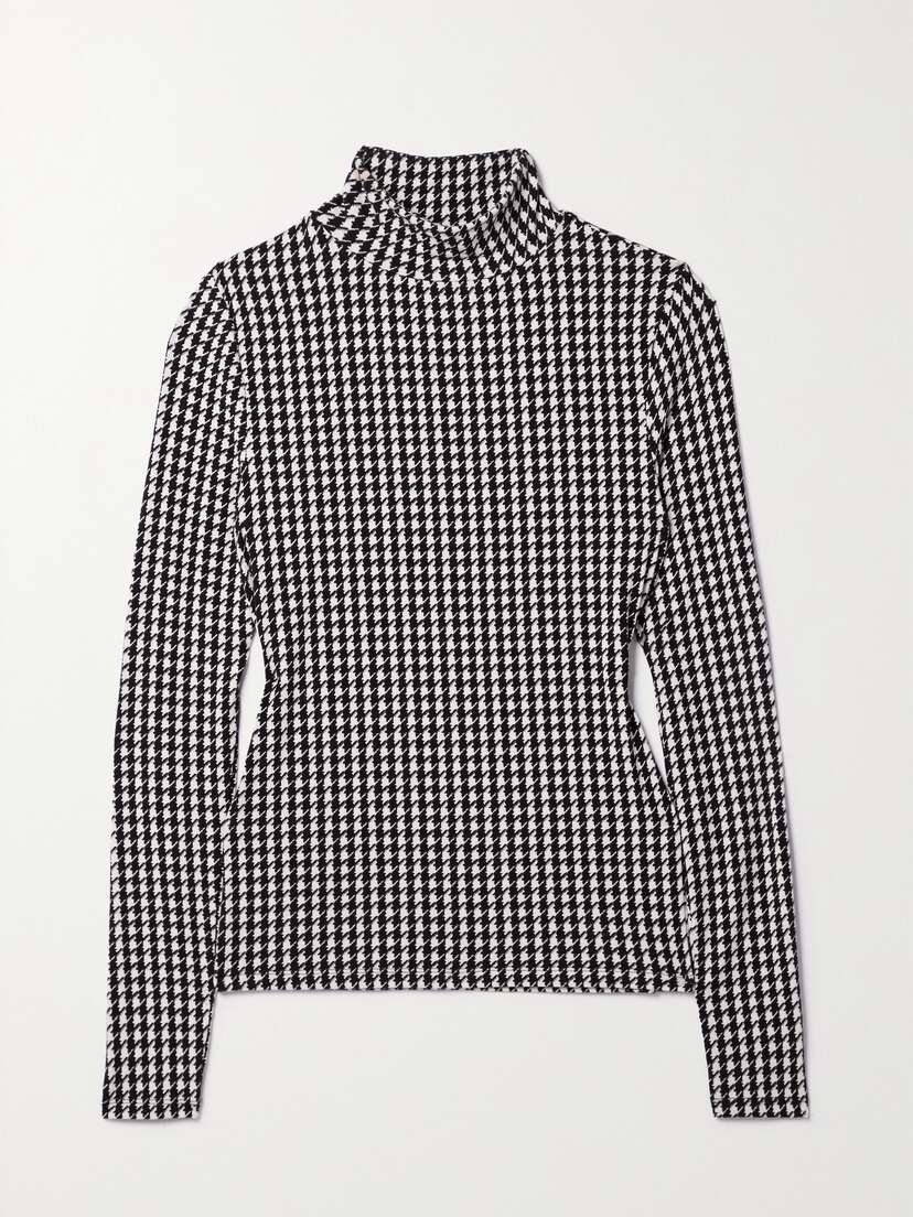 Veronica Beard Nate Houndstooth Jersey Turtleneck Top - x large