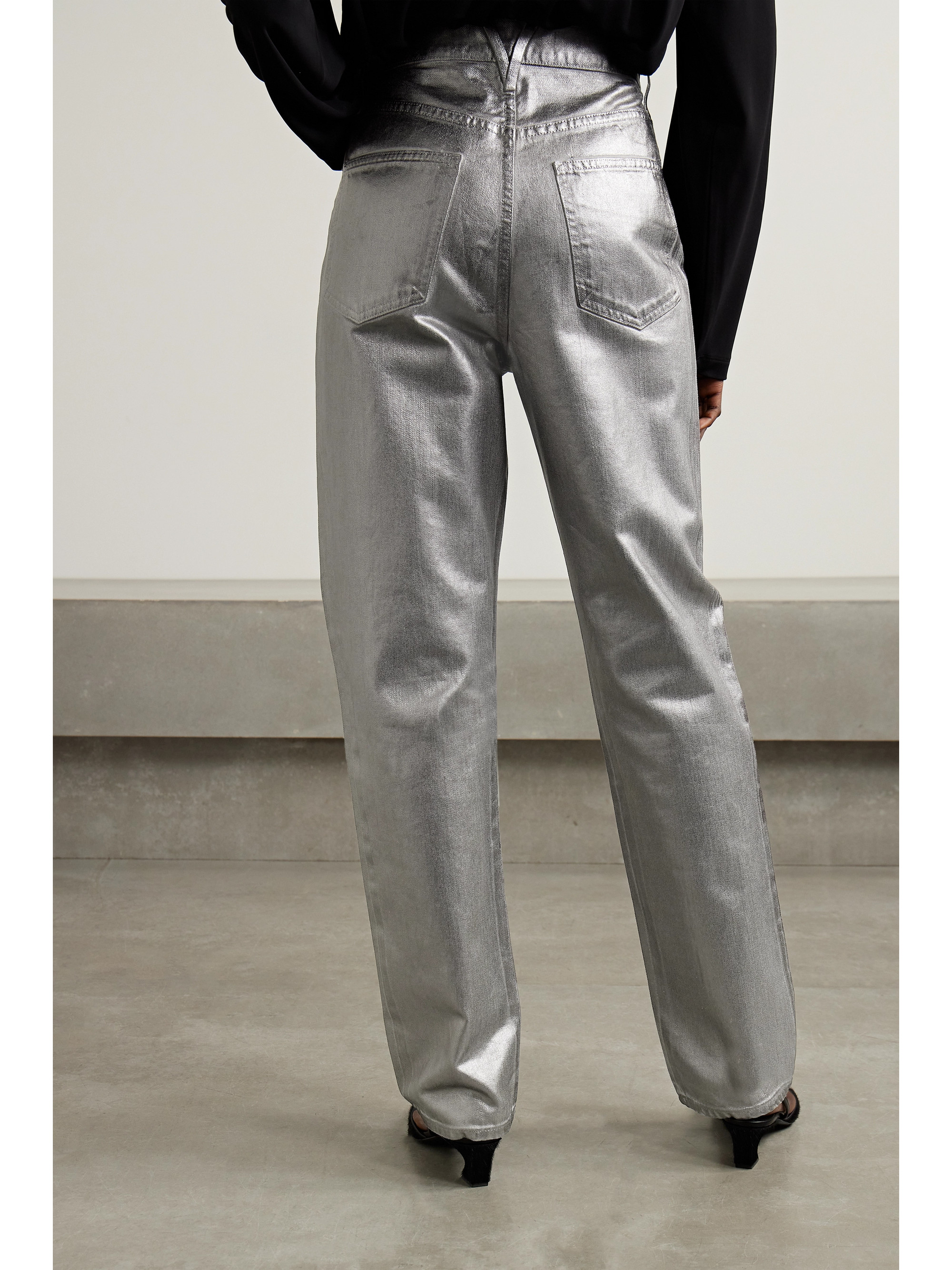 Veronica Beard Daniela high-rise straight-leg metallic coated jeans thumbnail