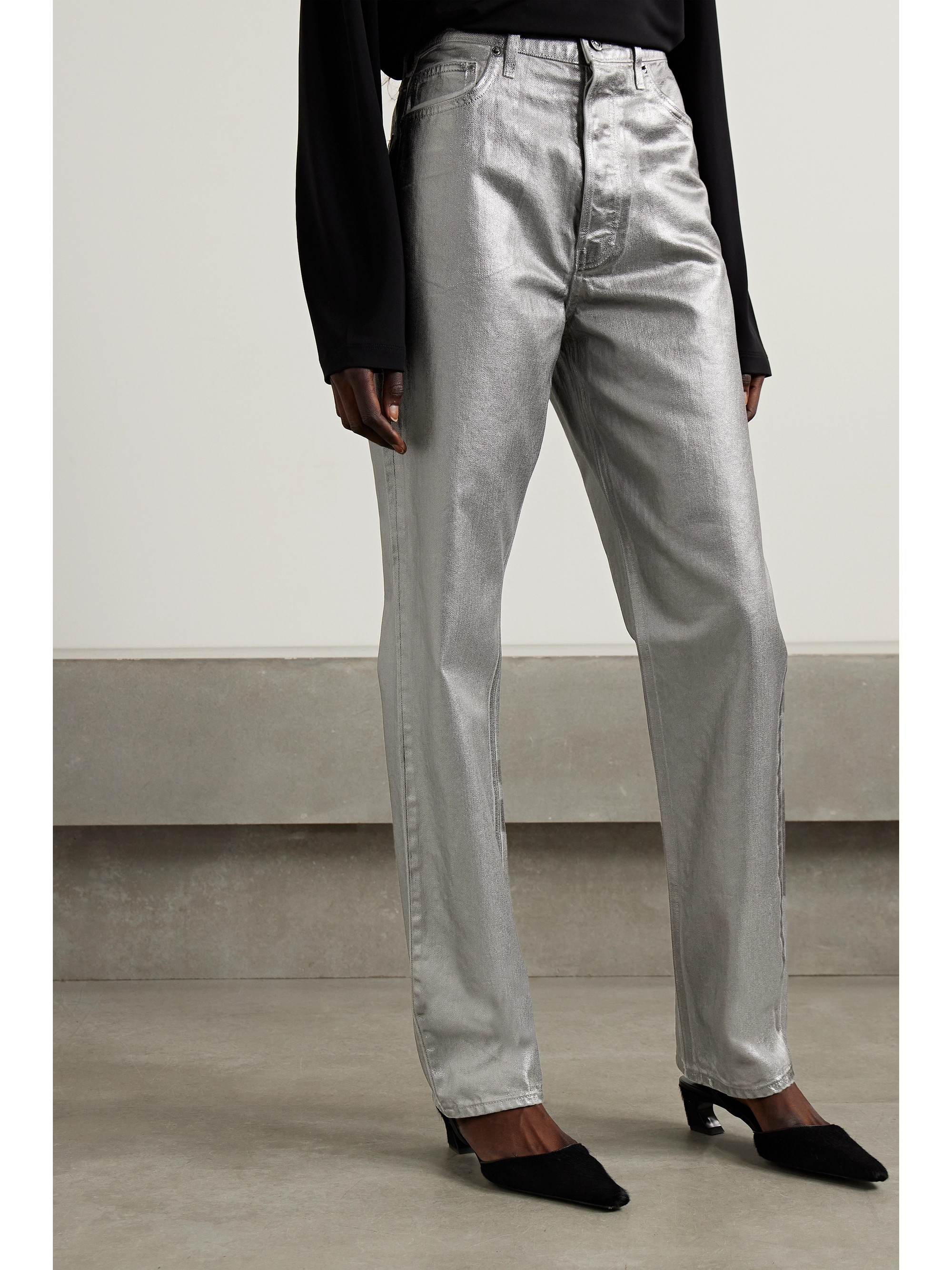 Veronica Beard Daniela high-rise straight-leg metallic coated jeans