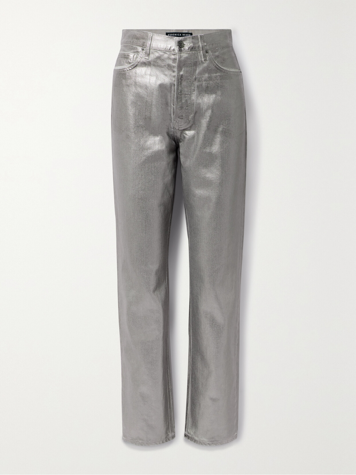 Shop Veronica Beard Daniela High-rise Straight-leg Metallic Coated Jeans In Silver