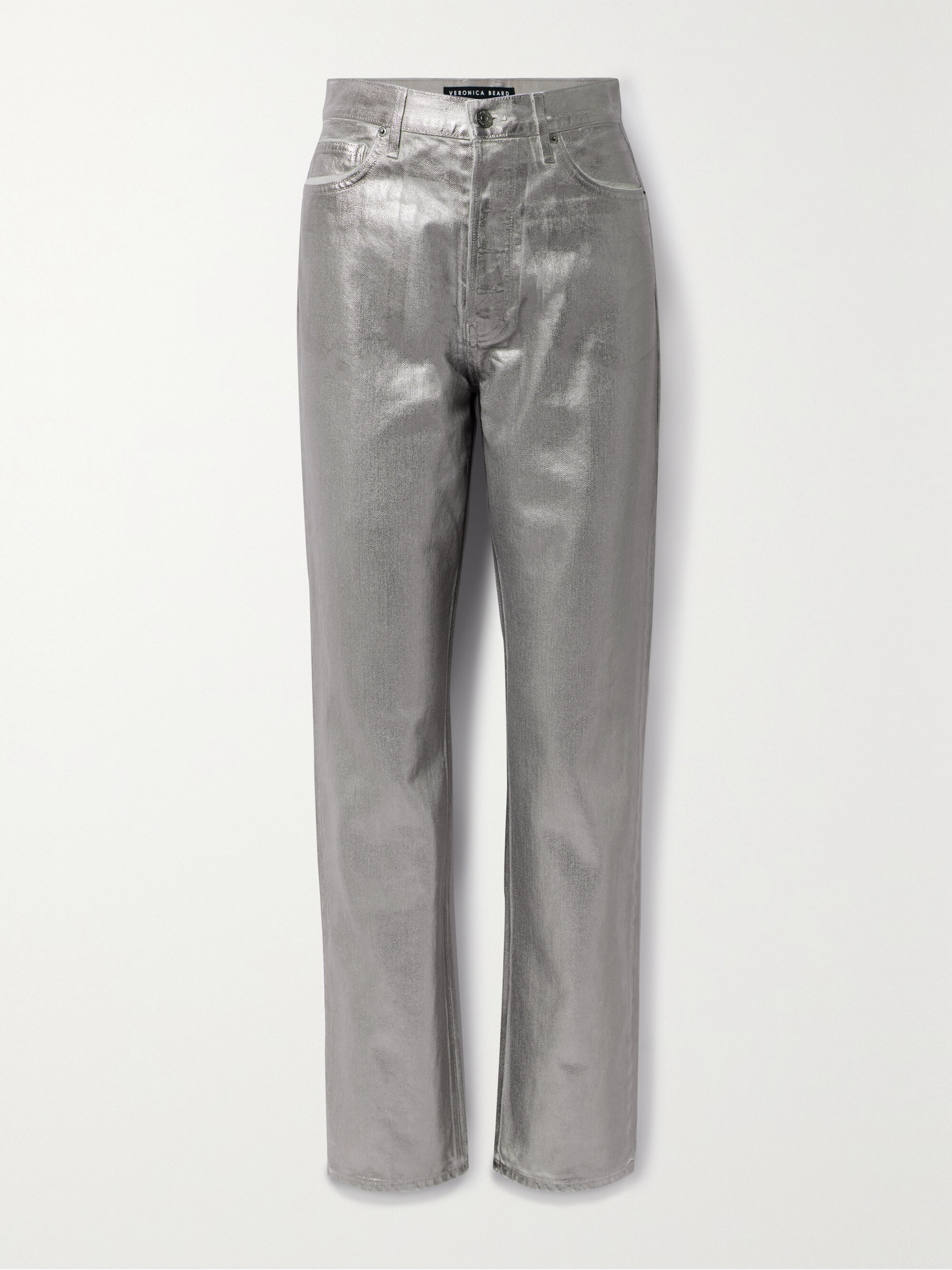 Veronica Beard Daniela high-rise straight-leg metallic coated jeans thumbnail
