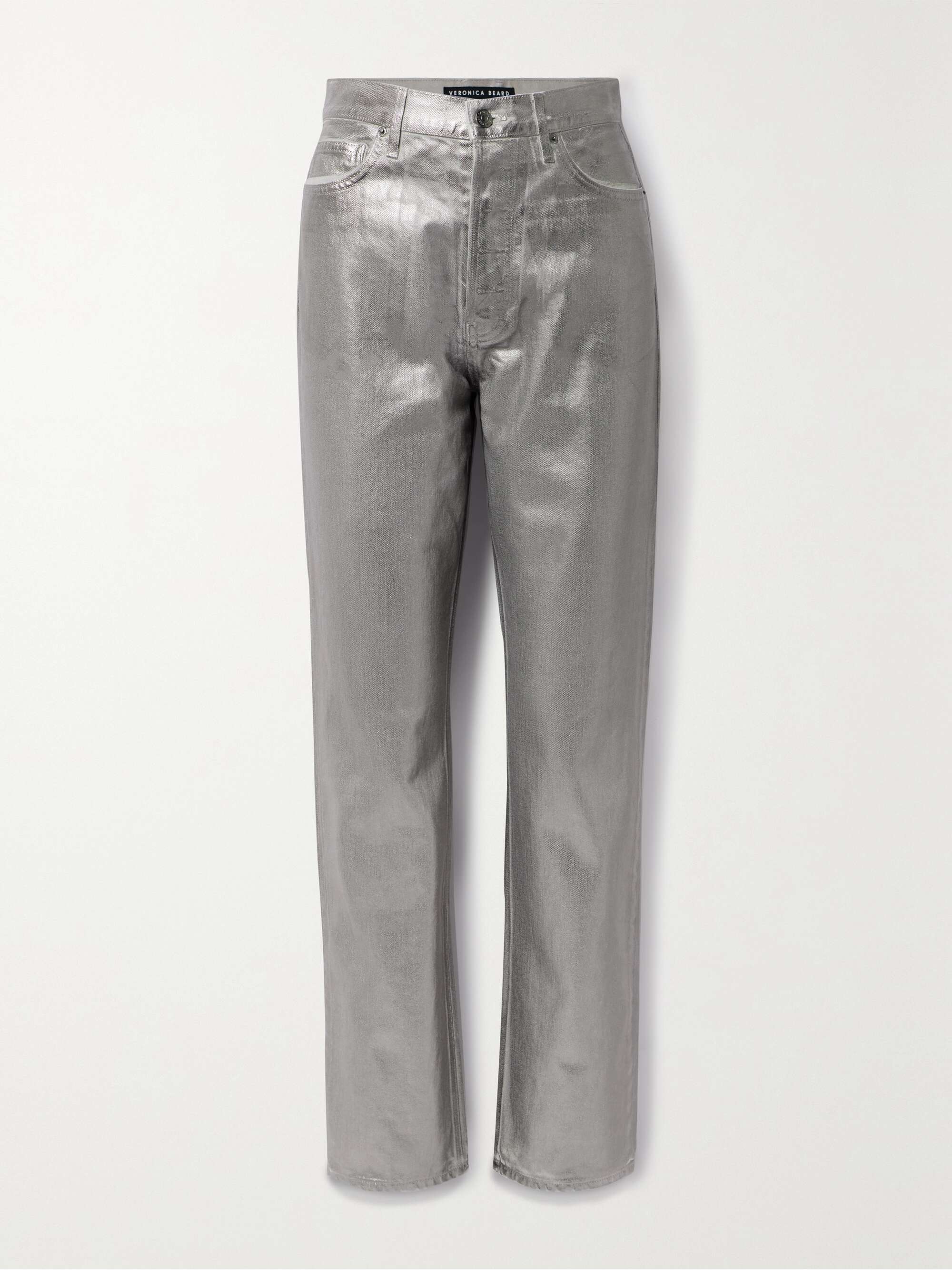 VERONICA BEARD Daniela high-rise straight-leg metallic coated jeans ...