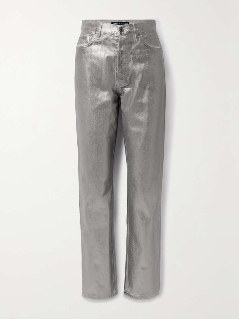 Veronica Beard Daniela High-rise Straight-leg Metallic Coated Jeans