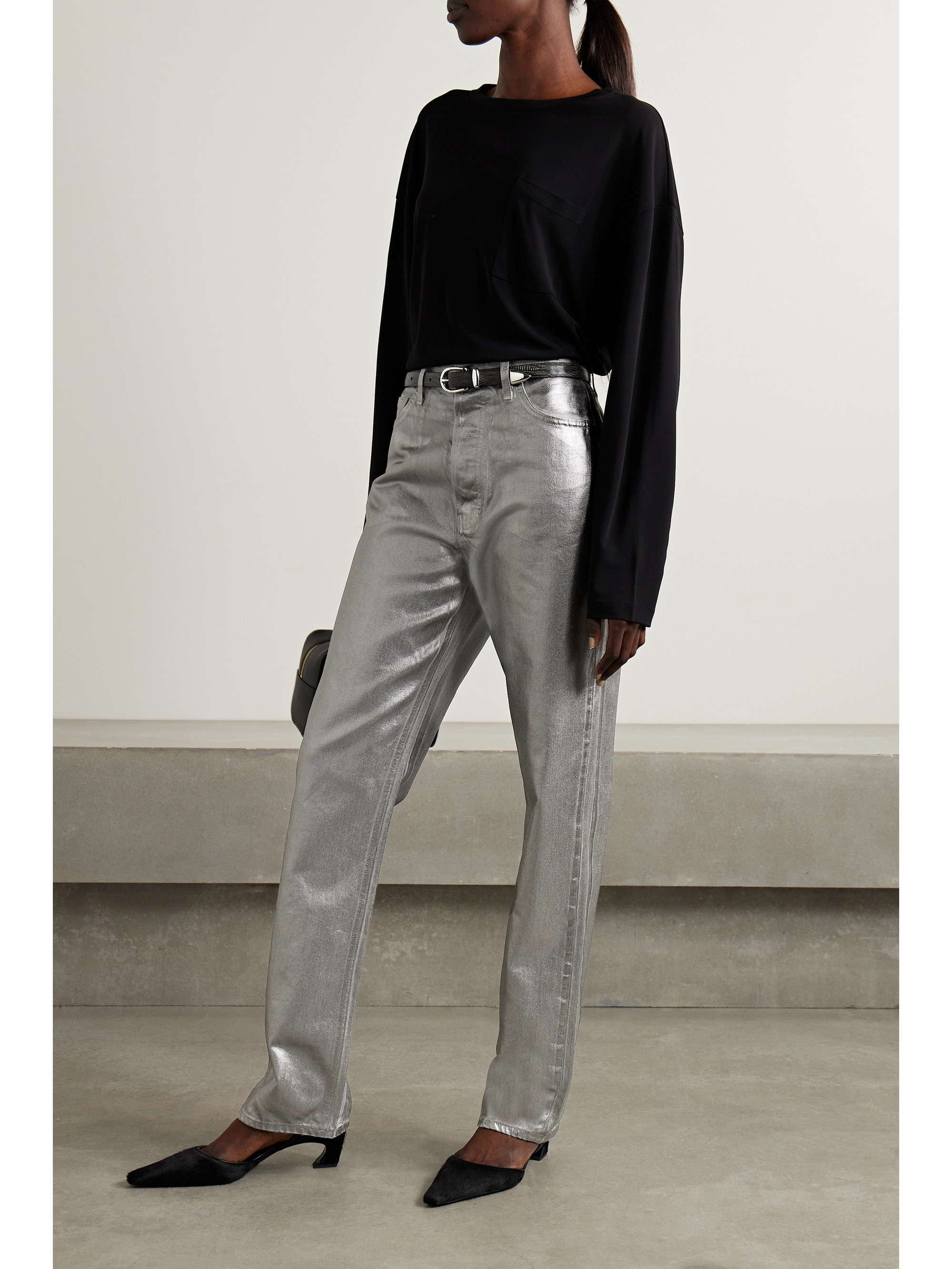 Veronica Beard Daniela high-rise straight-leg metallic coated jeans thumbnail