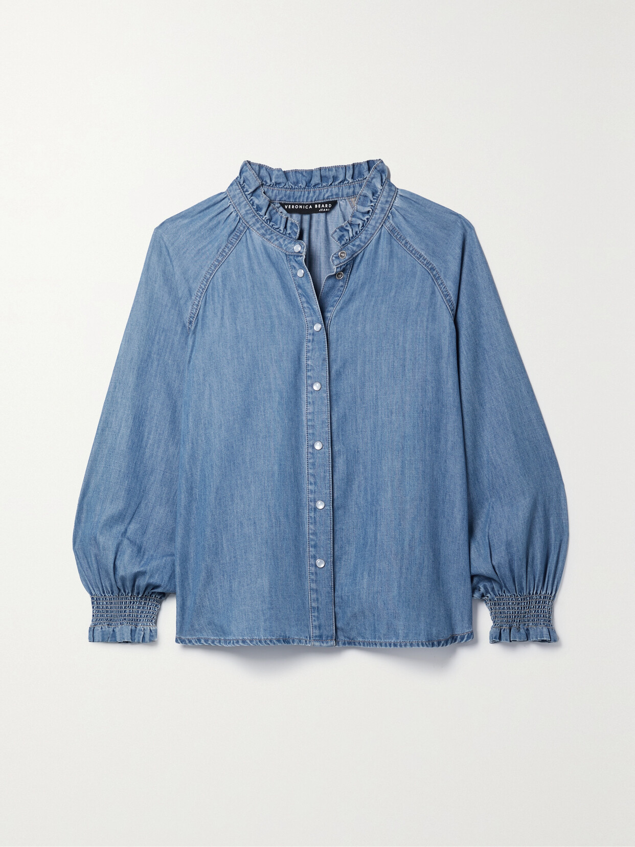 Veronica Beard - Calisto Ruffled Cotton And Tencel-blend Chambray Shirt - Blue