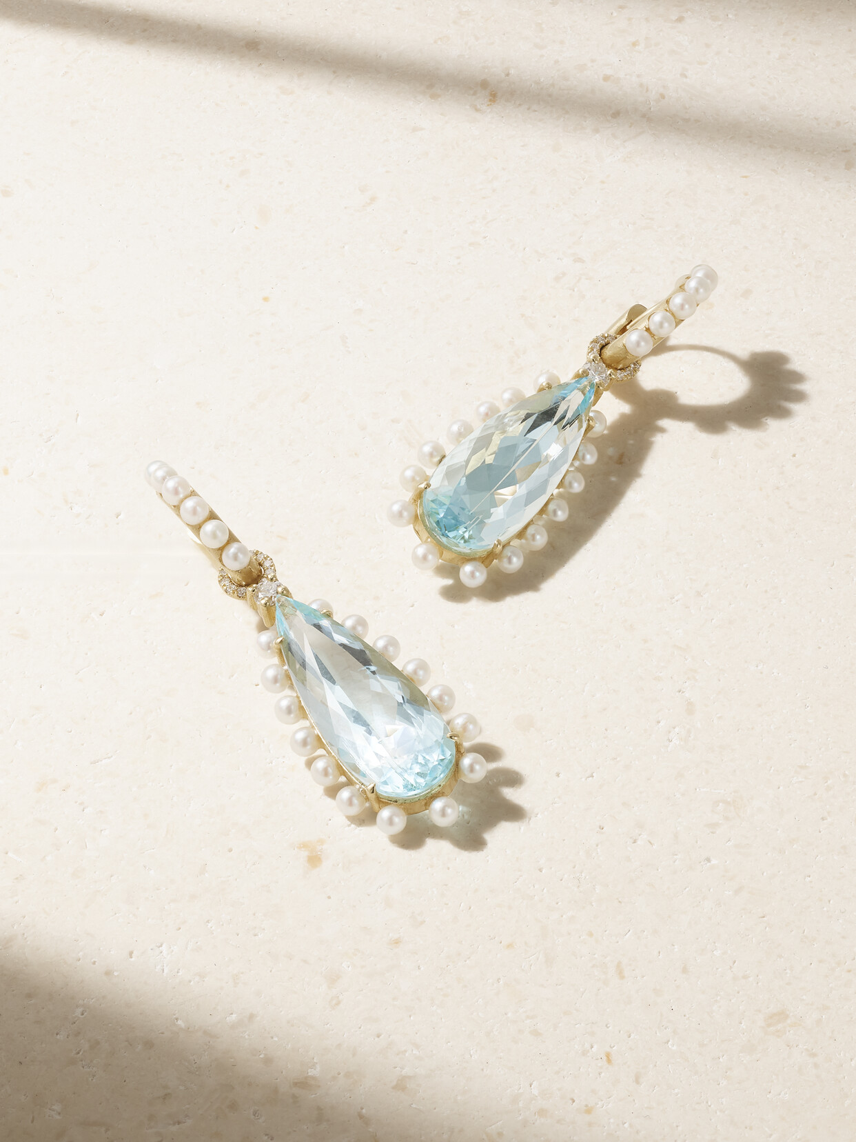 Irene Neuwirth Gemmy Gem 18-karat Gold Diamond, Aquamarine And Pearl Earrings In Metallic