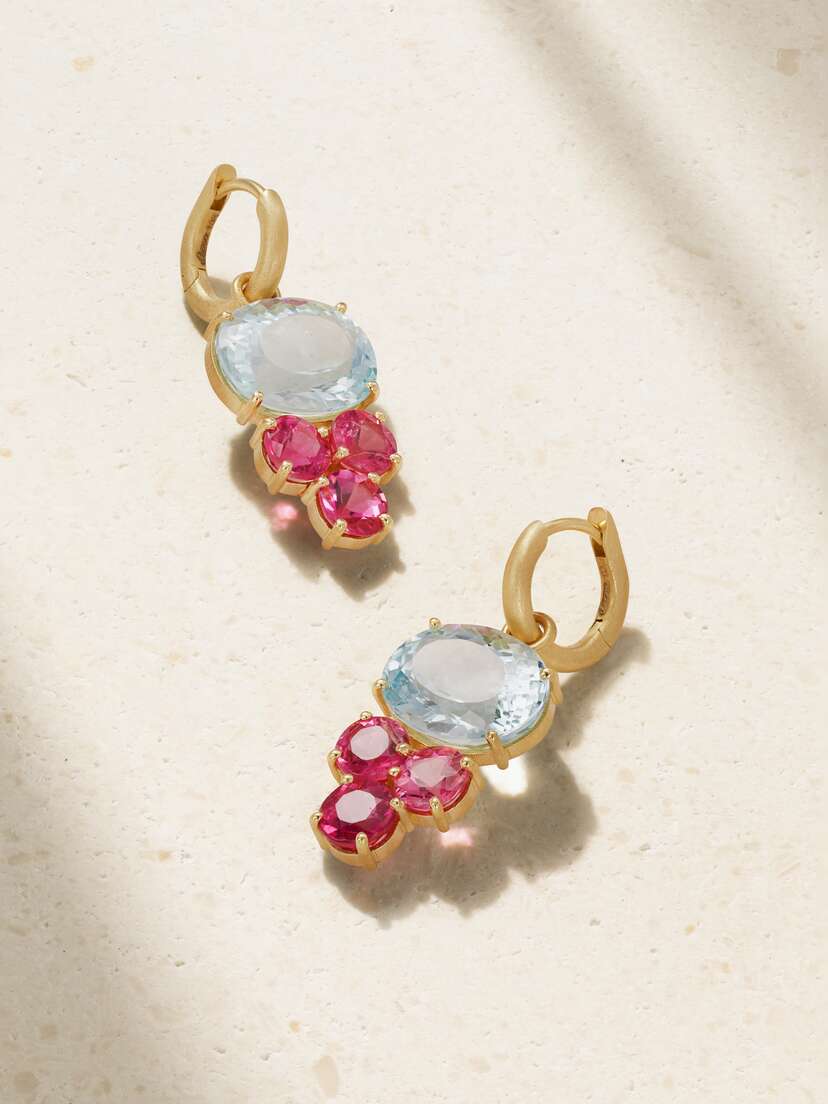 Irene Neuwirth Gemmy Gem 18-karat Gold, Aquamarine And Tourmaline Earrings