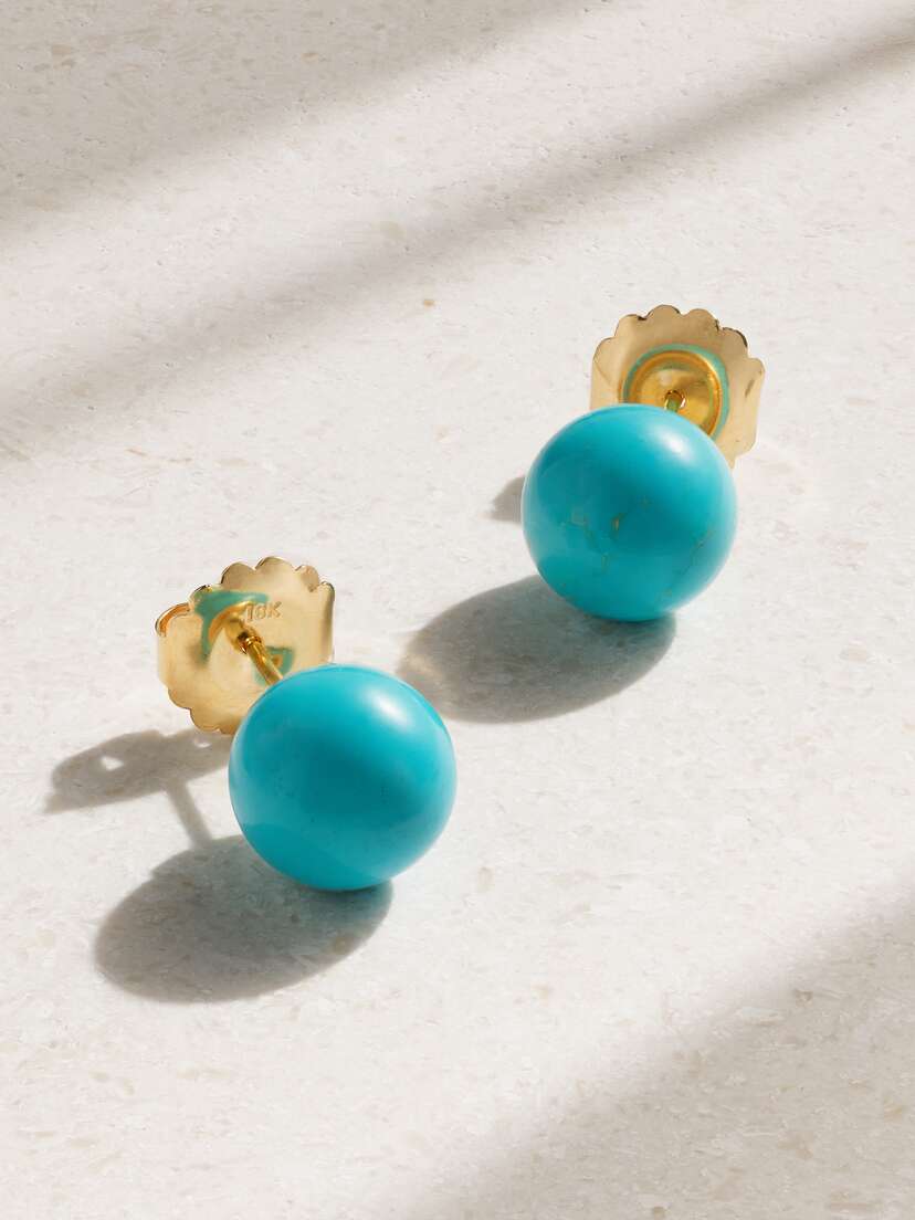 Irene Neuwirth Large Gumball 18-karat Gold Turquoise Earrings