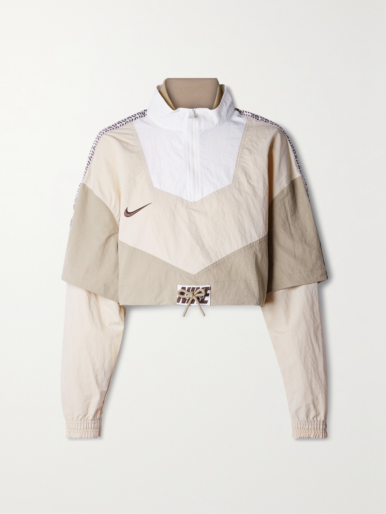 NIKE CROPPED JACQUARD-TRIMMED COLOR-BLOCK SHELL TRACK JACKET