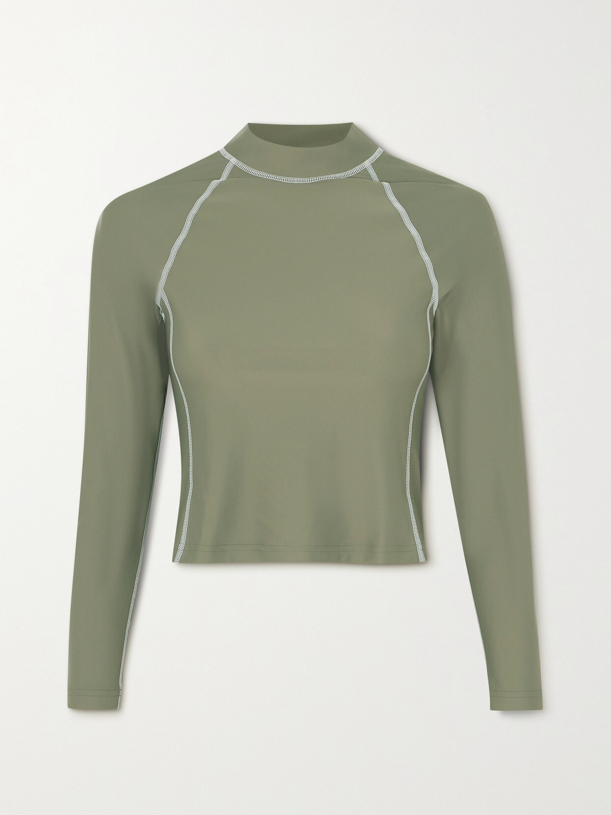 Outdoor Voices - + Net Sustain Cropped Topstitched Recycled-splashknit Rash Guard - Green