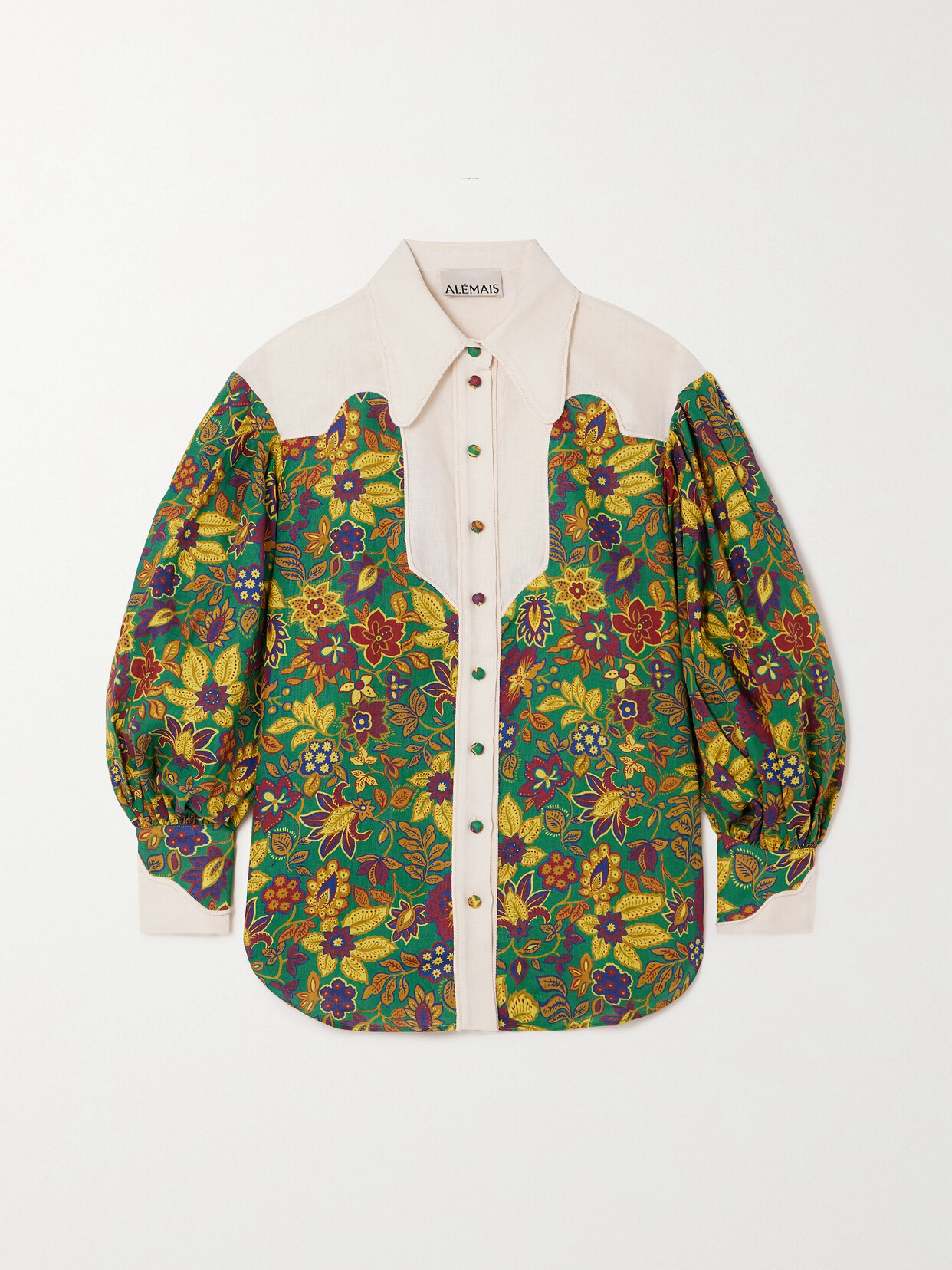 ALEMAIS Isabella Paneled Floral-print Linen Blouse