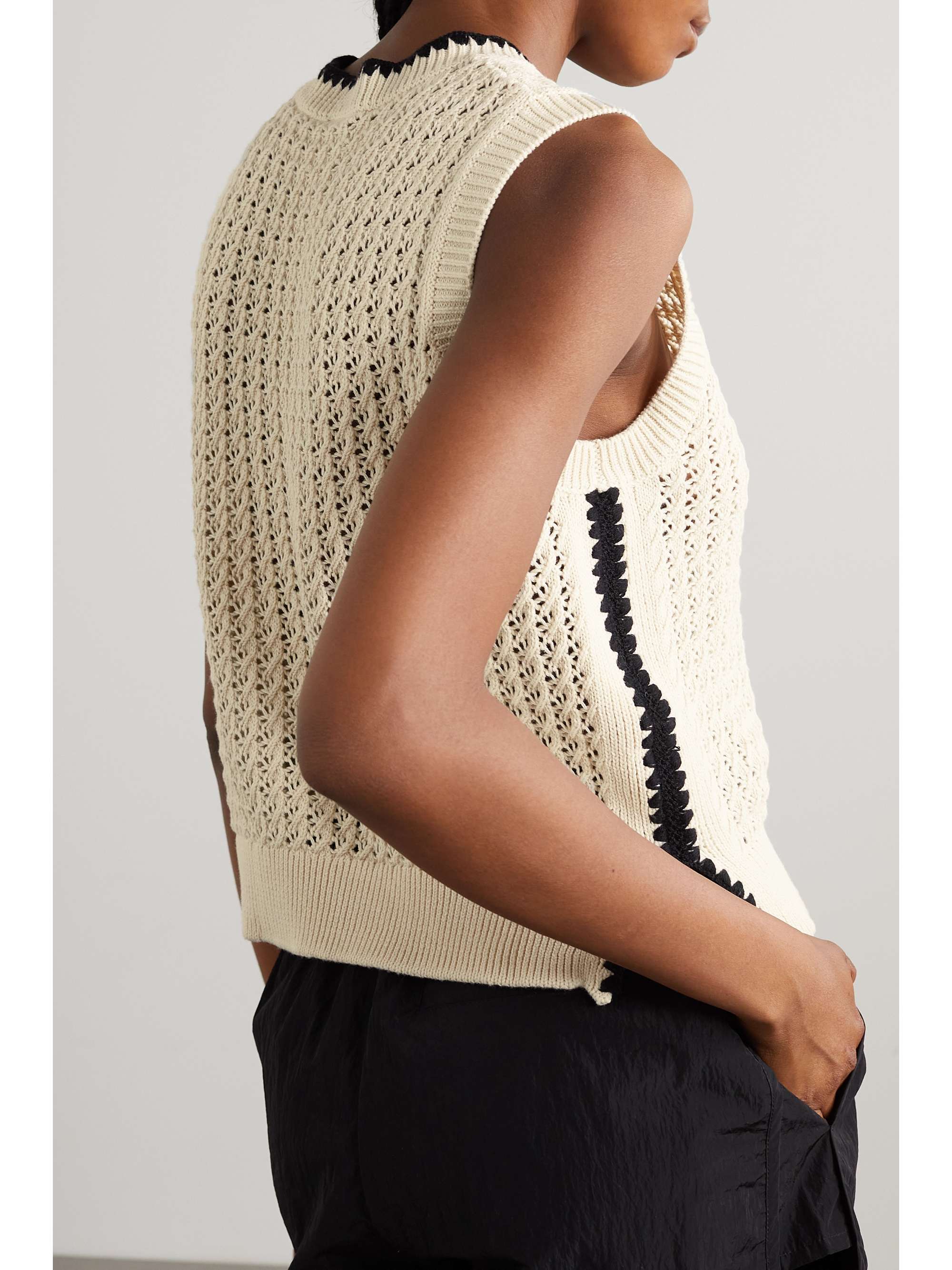 VARLEY Delaney embroidered pointelleknit cotton vest NETAPORTER