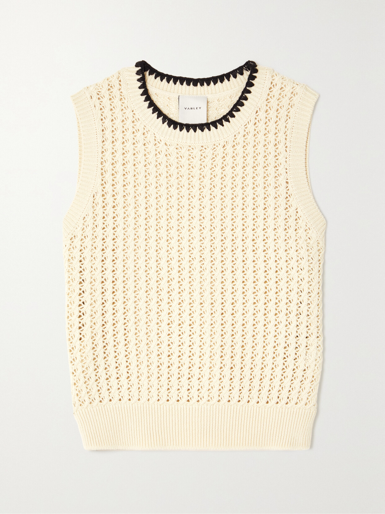 Shop Varley Delaney Embroidered Pointelle-knit Cotton Vest In Off-white