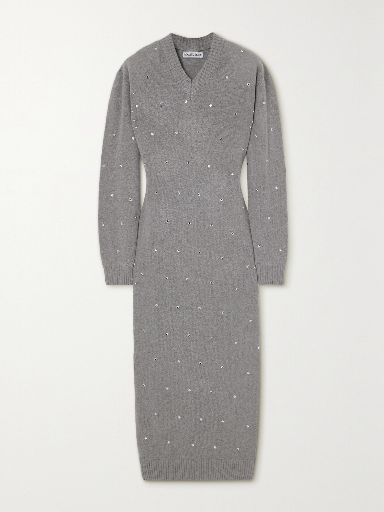 Rowen Rose Crystal-embellished Cashmere And Wool-blend Maxi Dress - Gray