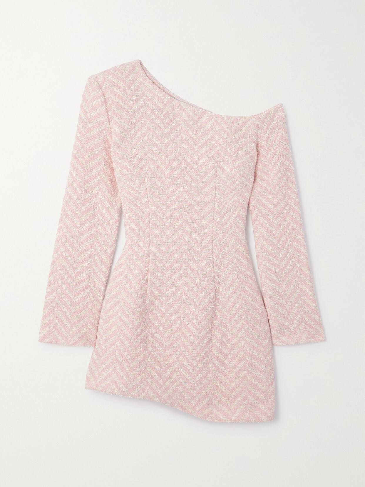 Rowen Rose - Asymmetric Herringbone Tweed Mini Dress - Pink