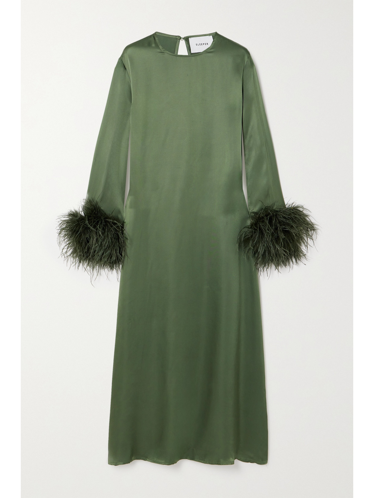 Sleeper - Suzi Feather-trimmed Lenzing Ecovero-satin Maxi Dress - Green