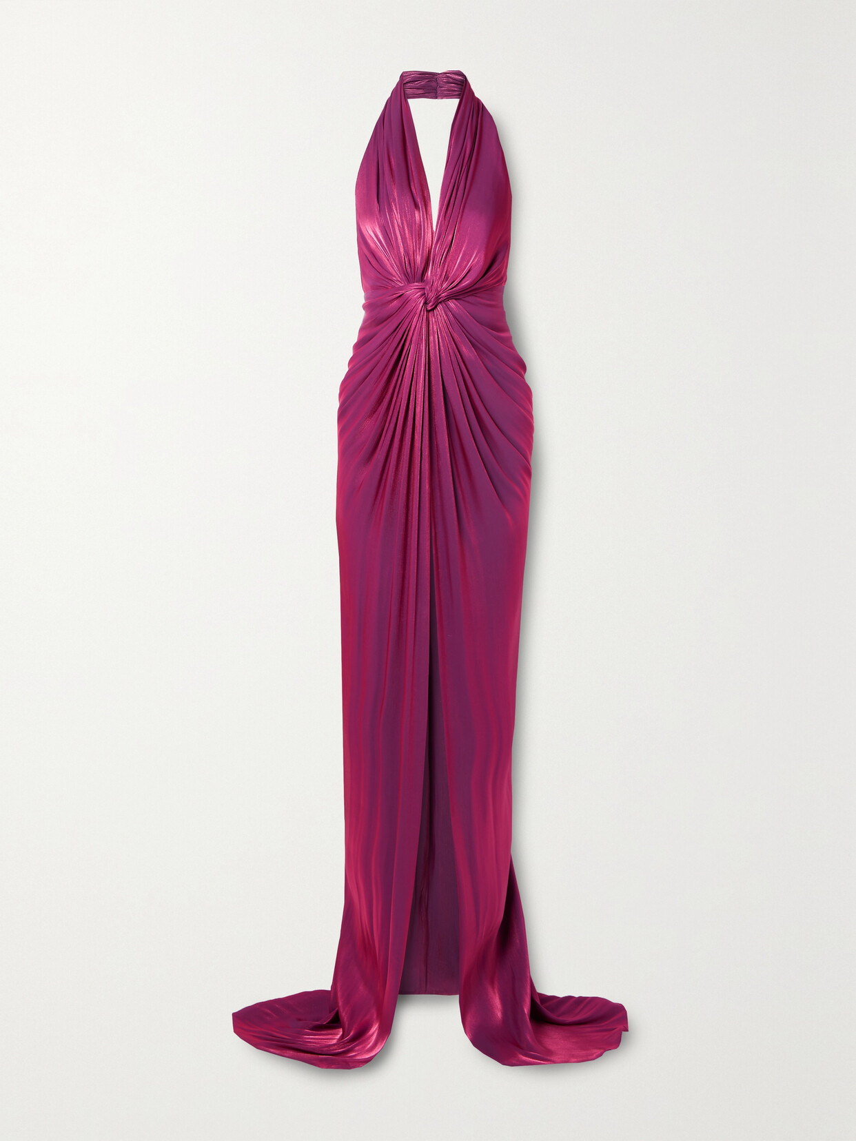 Costarellos - Colette Twist-front Gathered Lamé Gown - Purple