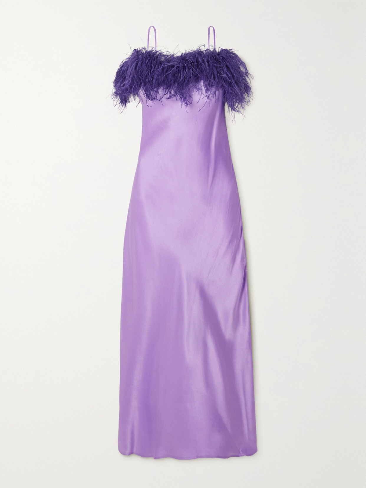 Shop Sleeper Boheme Feather-trimmed Lenzing Ecovero-satin Maxi Dress In Purple