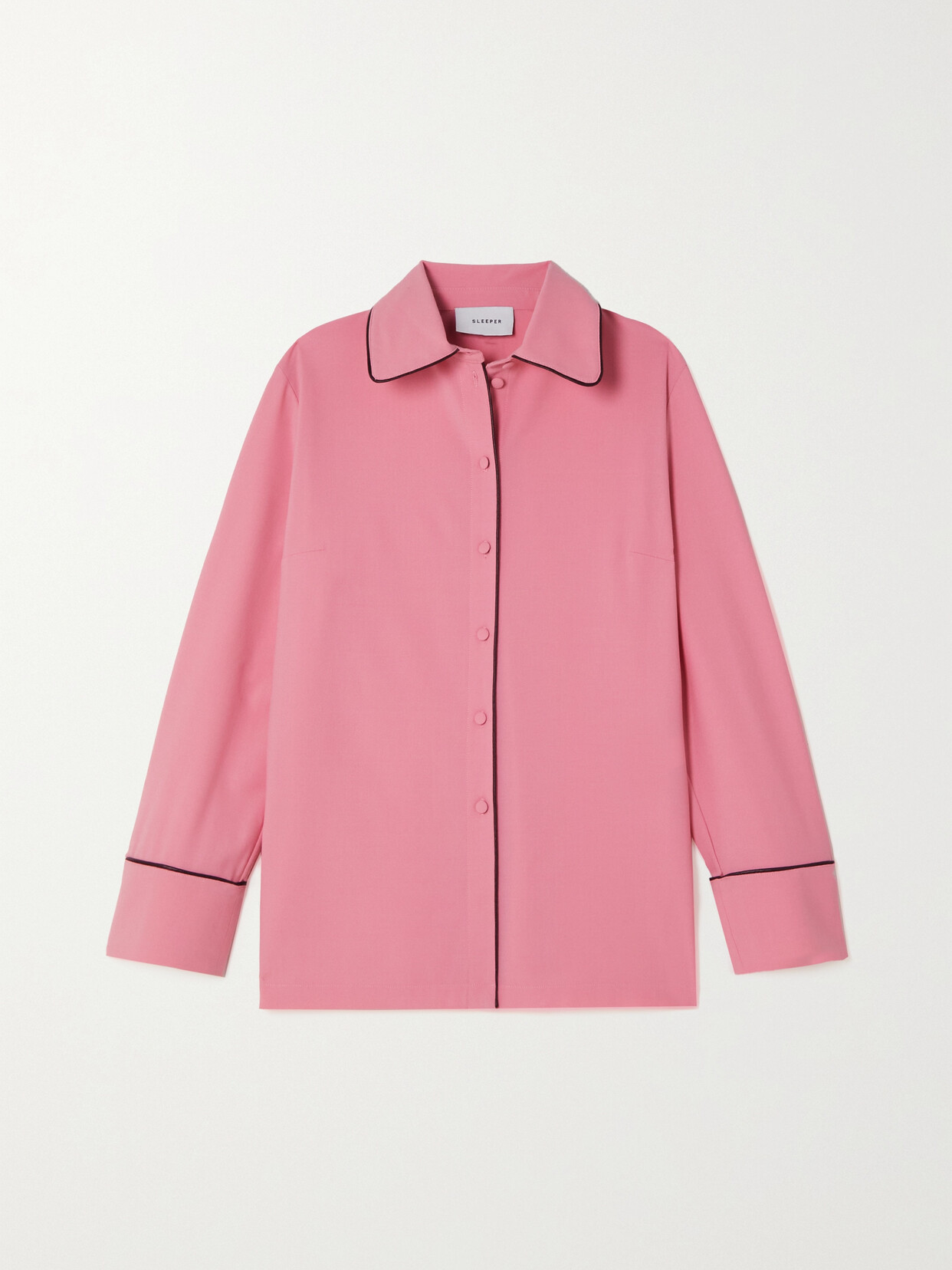 Sleeper Off The Duty Piped Crepe Pajama Shirt - Pink