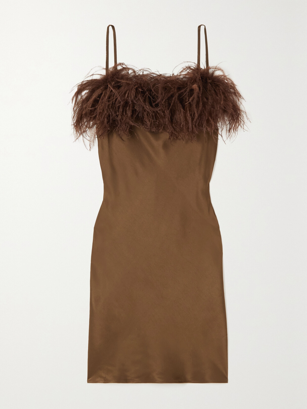 Sleeper Boheme Feather-trimmed Lenzing Ecovero-satin Mini Dress - Brown
