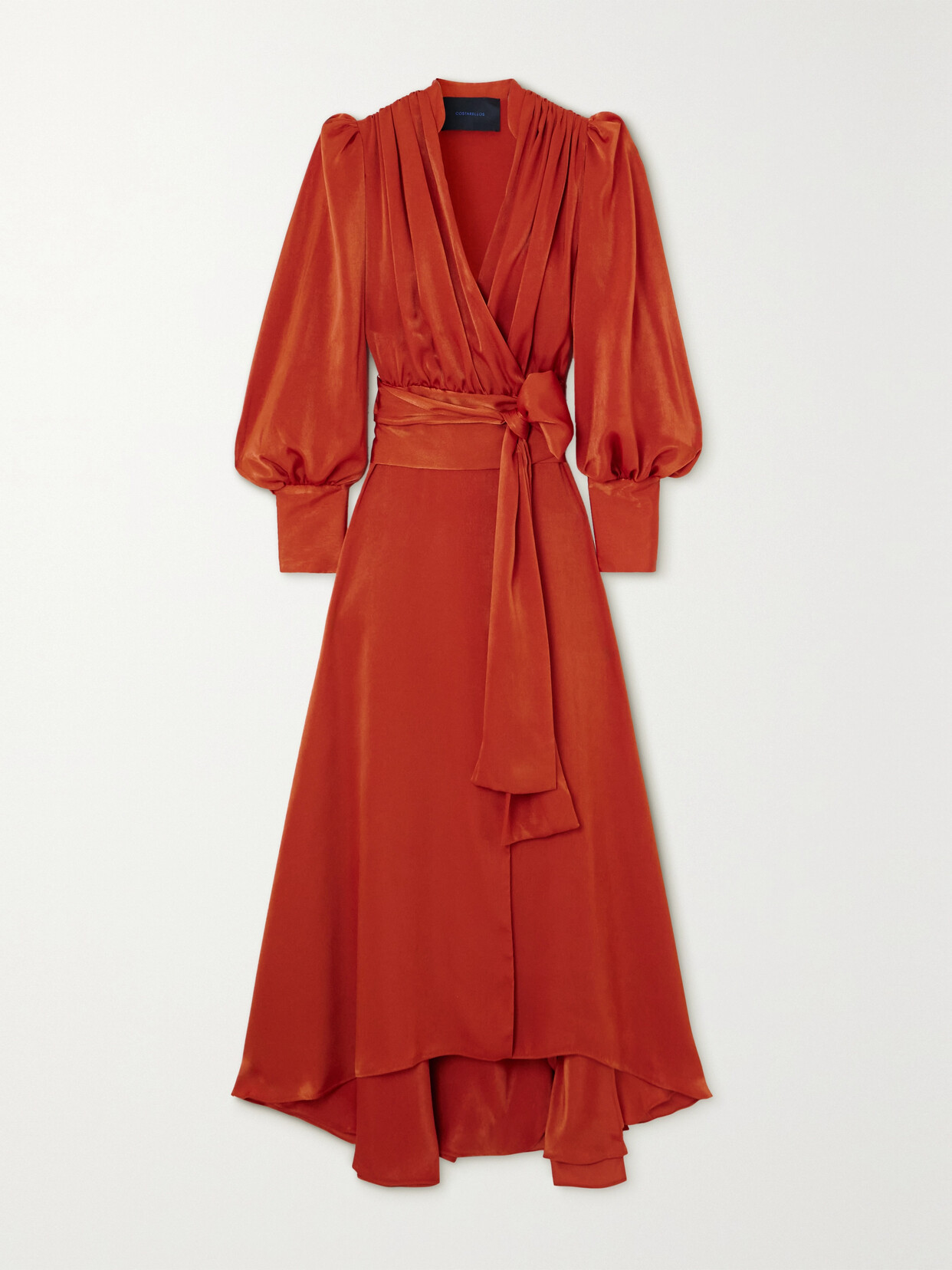 Costarellos Stila Asymmetric Duchesse-satin Maxi Wrap Dress In Orange