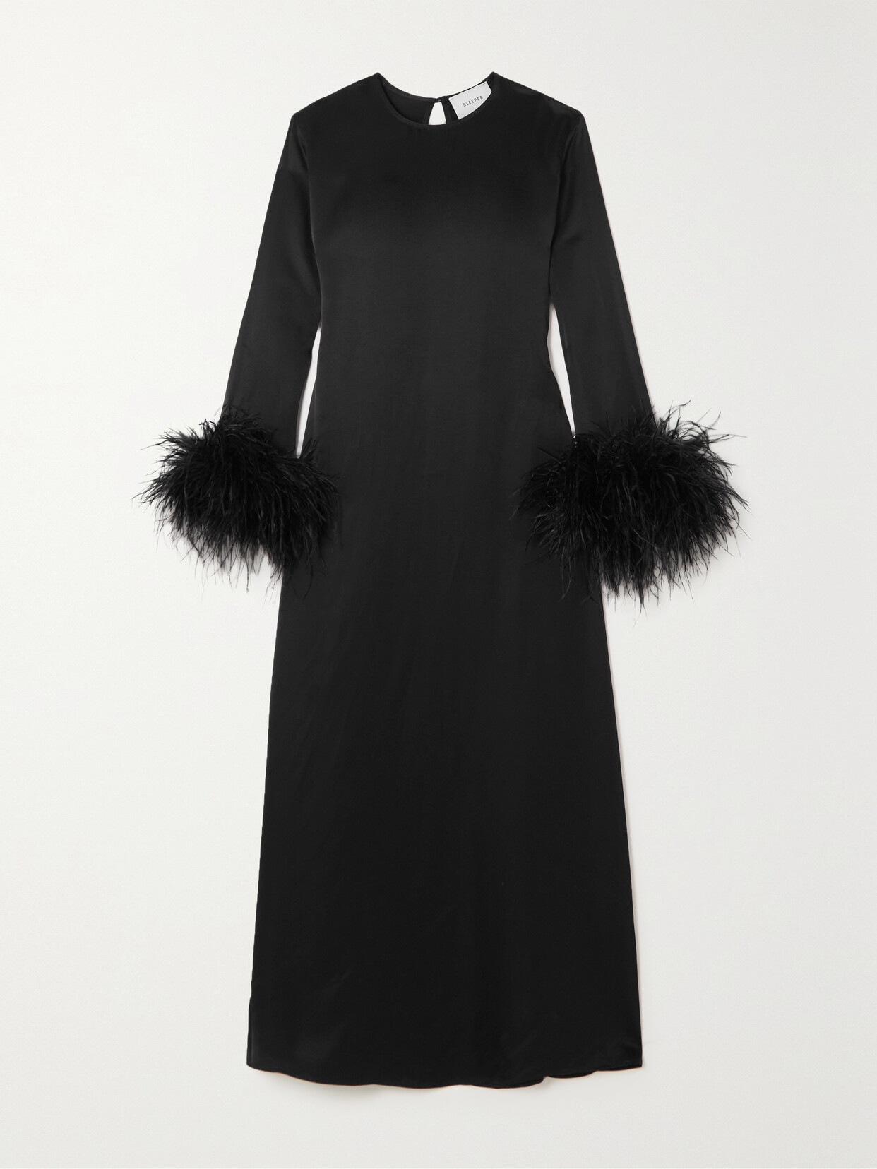 Sleeper - Suzi Feather-trimmed Lenzing Ecovero-satin Maxi Dress - Black