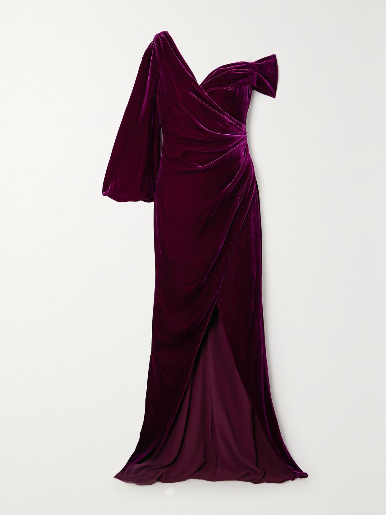 Costarellos One-shoulder Draped Velvet Gown