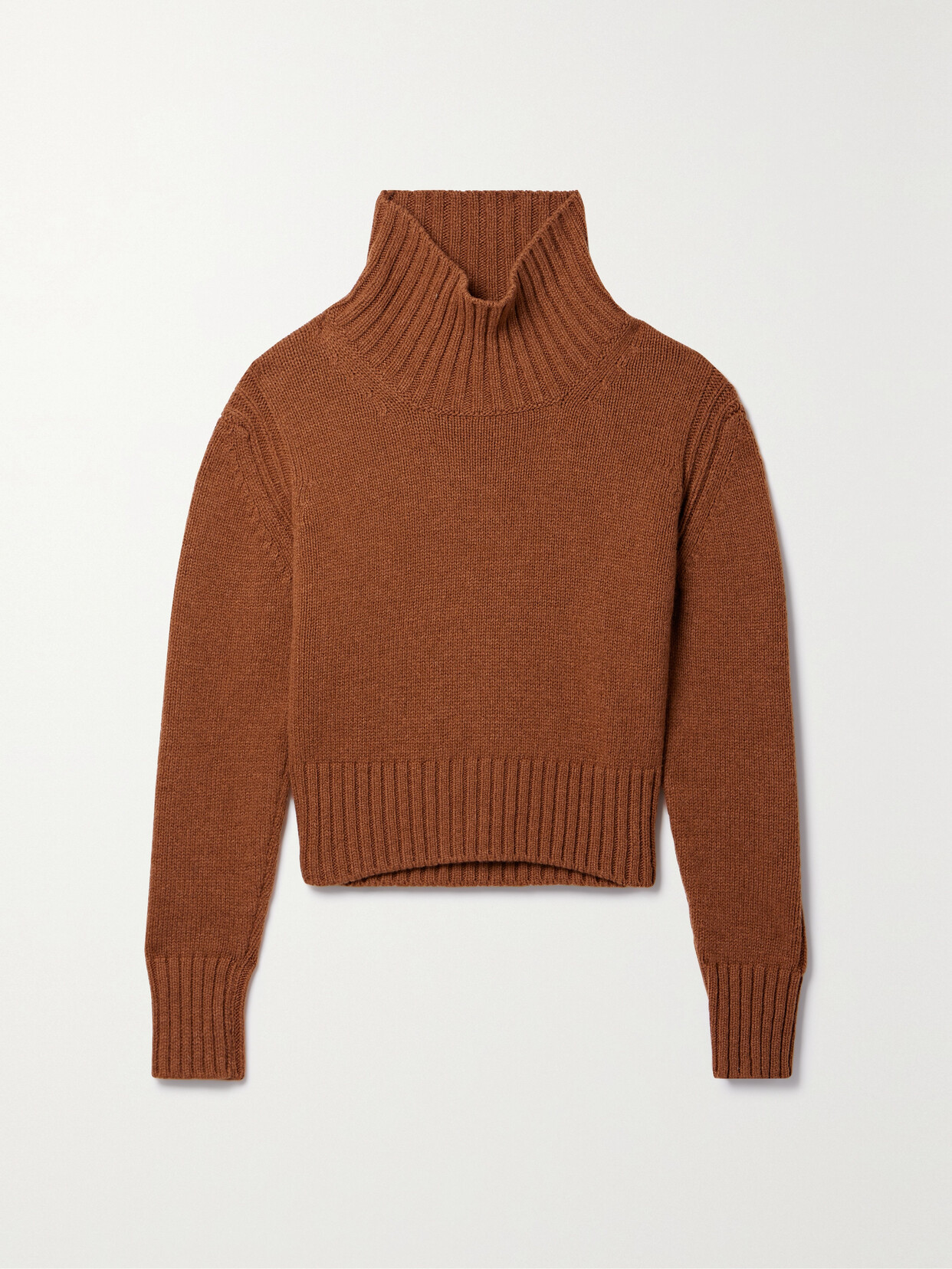 And-daughter + Net Sustain Fintra Cropped Wool Turtleneck Sweater In Brown