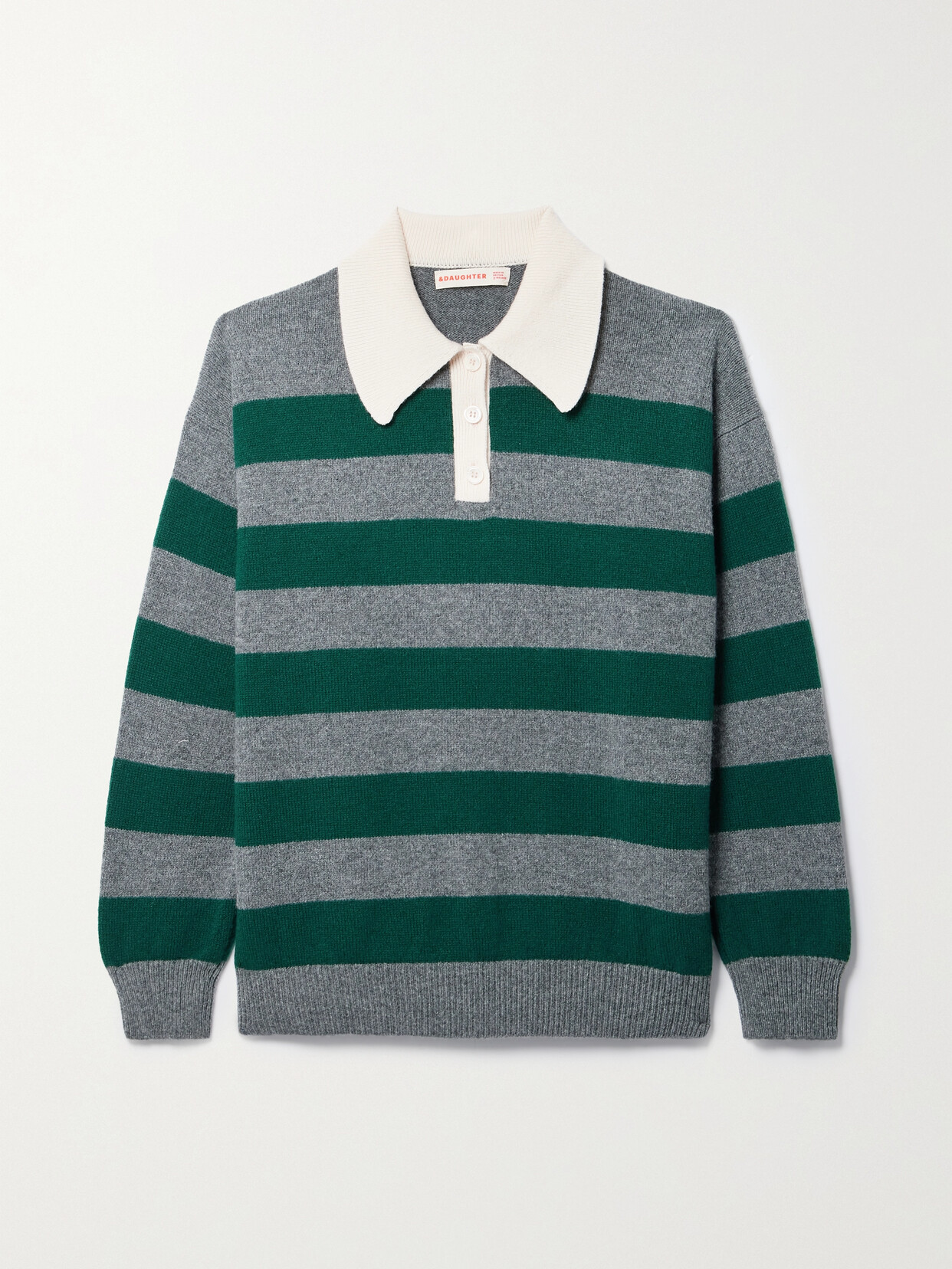 And-daughter + Net Sustain Edith Striped Wool Polo Jumper In Grey