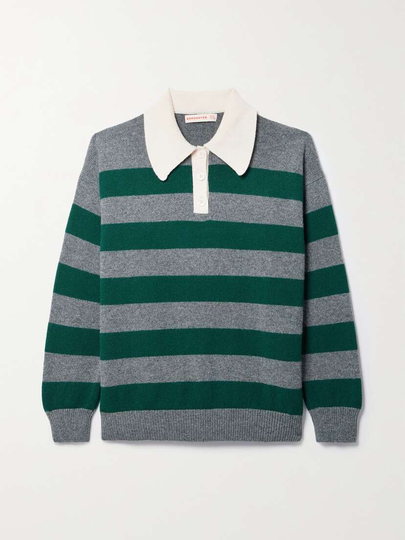 &Daughter + Net Sustain Edith Striped Wool Polo Sweater - x large