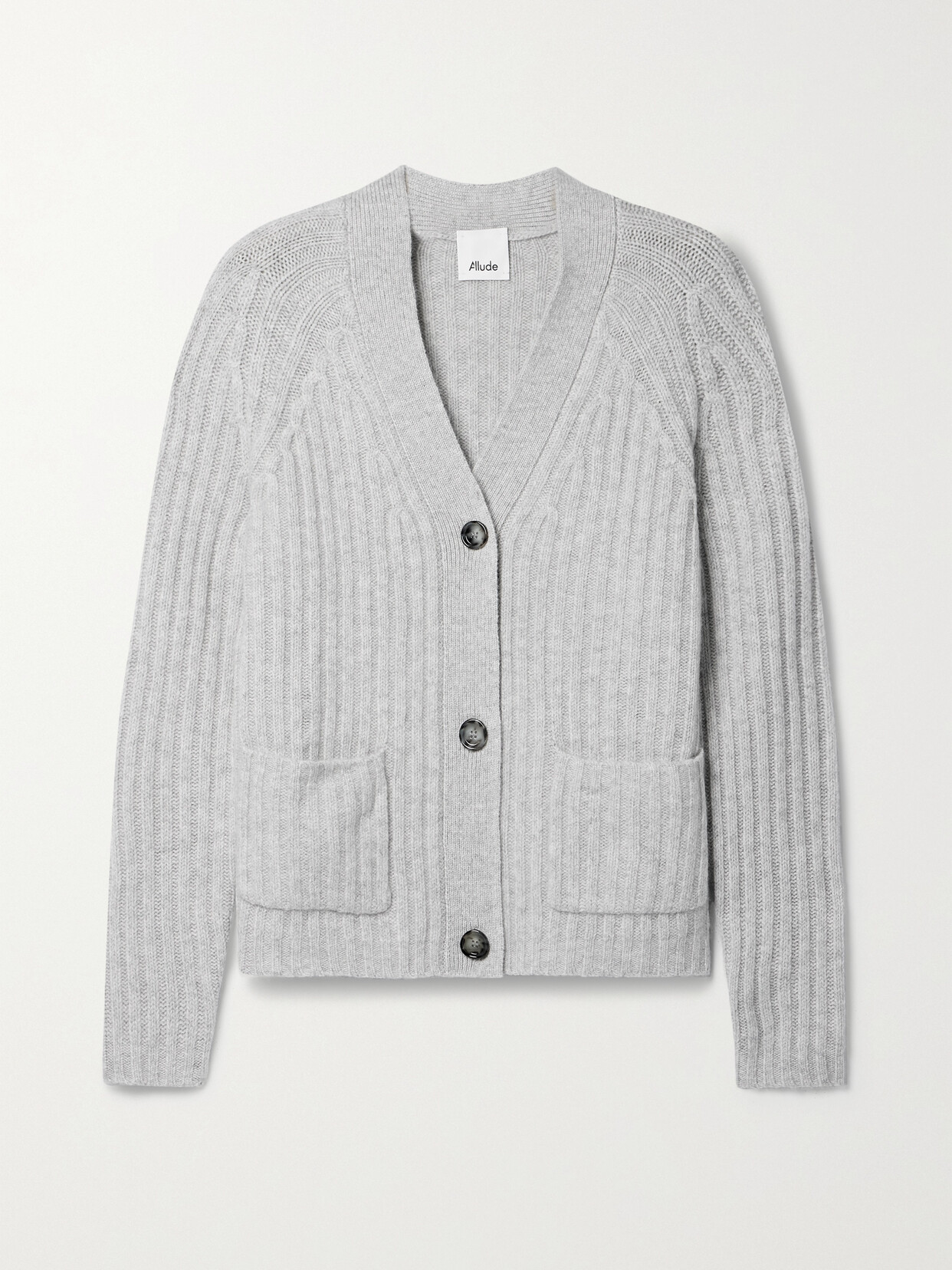 Allude + Net Sustain Ribbed Cashmere-blend Cardigan - Gray