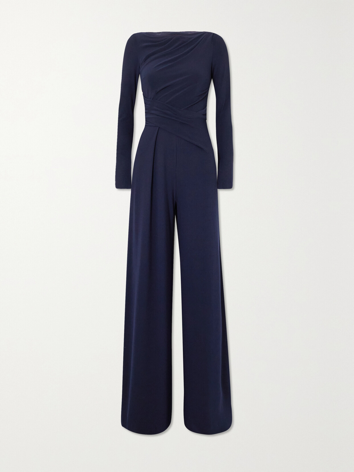 Talbot Runhof Gathered Stretch-jersey Jumpsuit In Blue