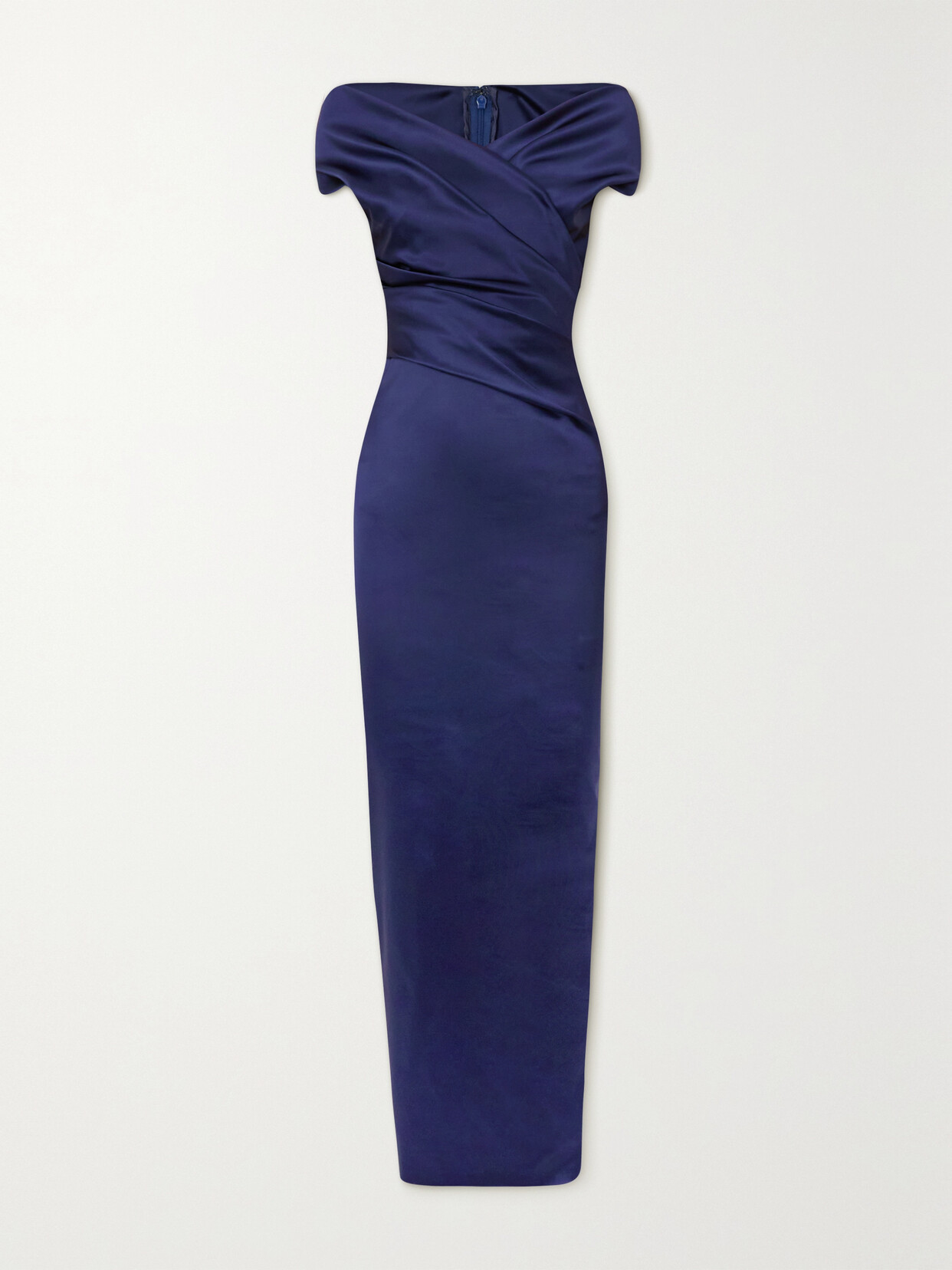 Talbot Runhof - Ruched Wrap-effect Satin Gown - Blue