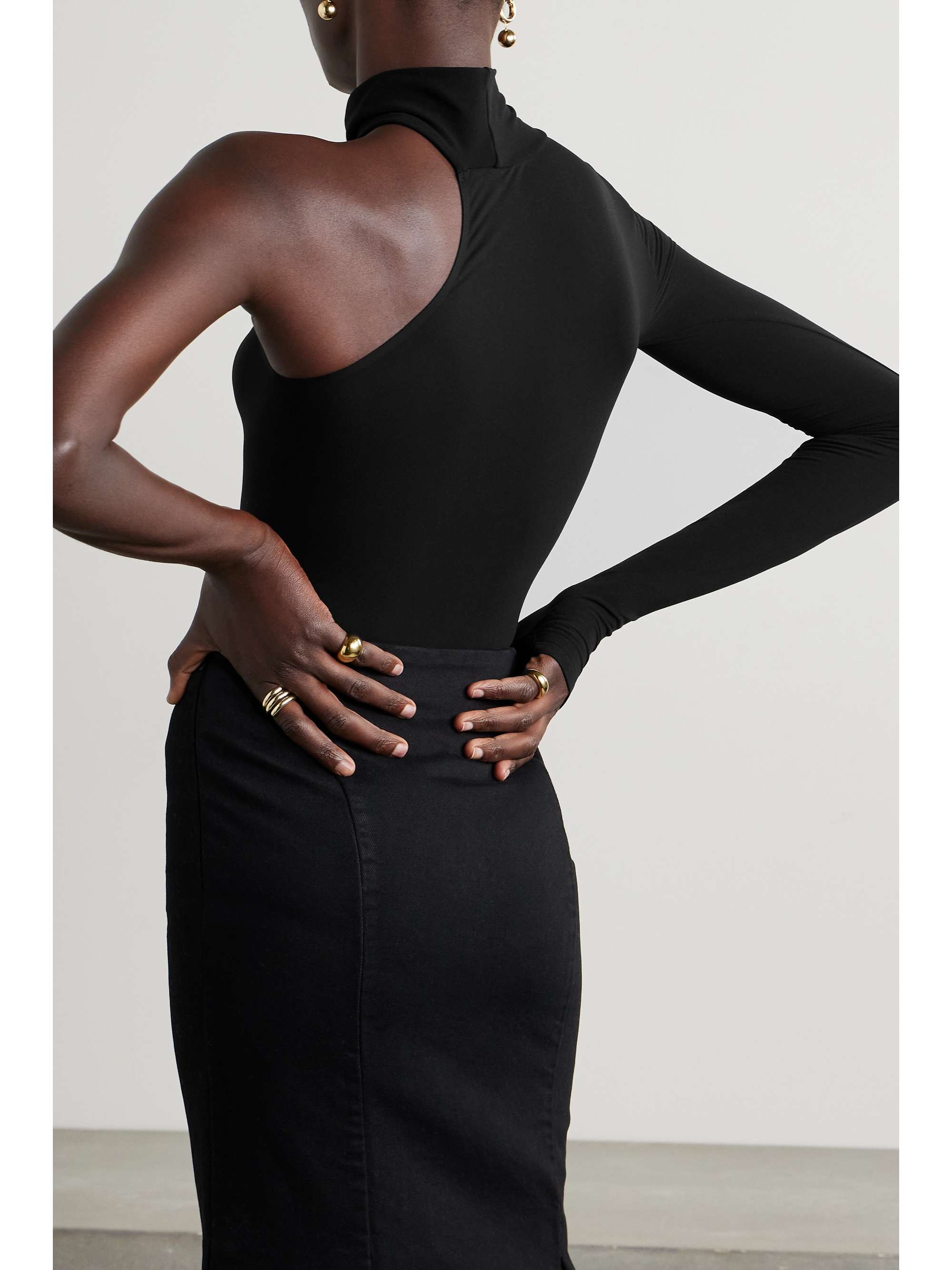 COMMANDO One-shoulder neoprene turtleneck bodysuit