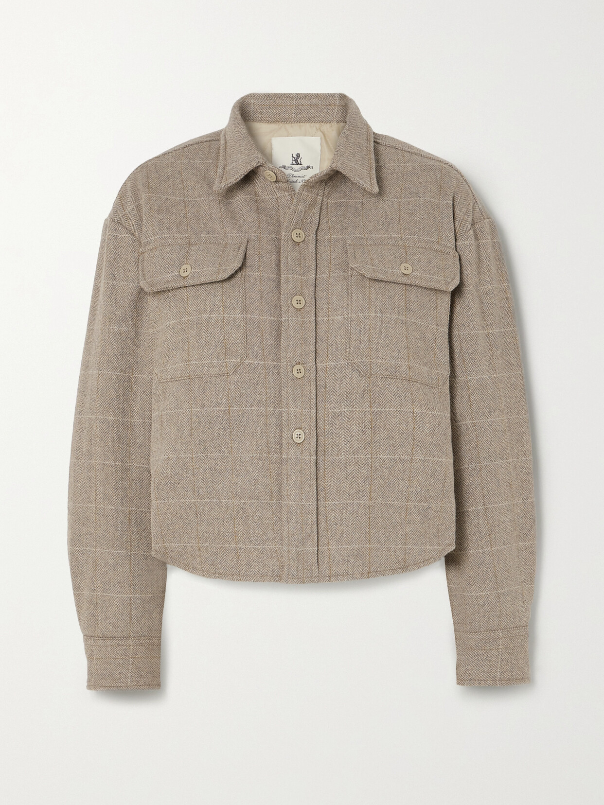 Denimist - Cropped Checked Herringbone Wool-blend Jacket - Brown