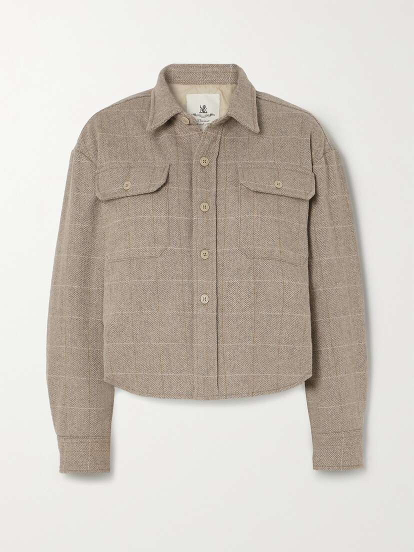 Denimist Cropped Checked Herringbone Wool-blend Jacket