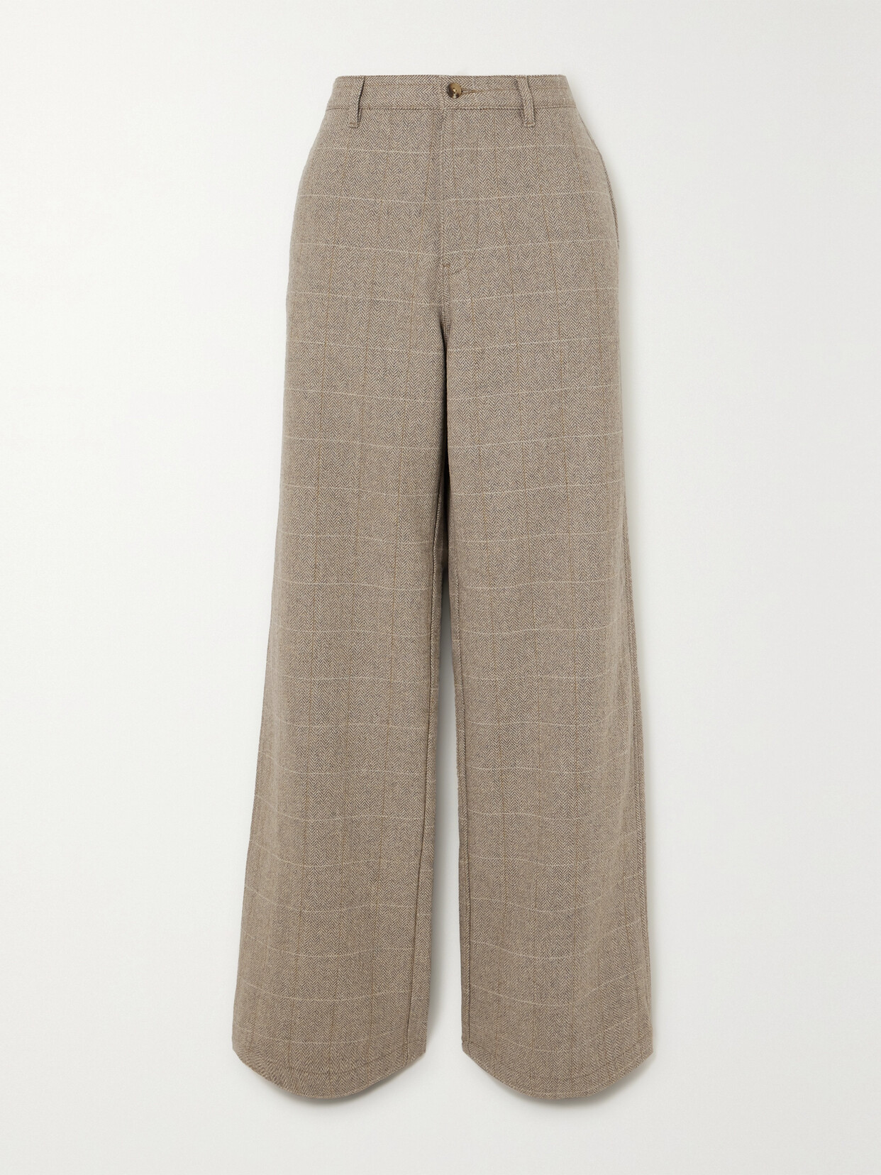 Denimist - Checked Herringbone Wool-blend Wide-leg Pants - Brown