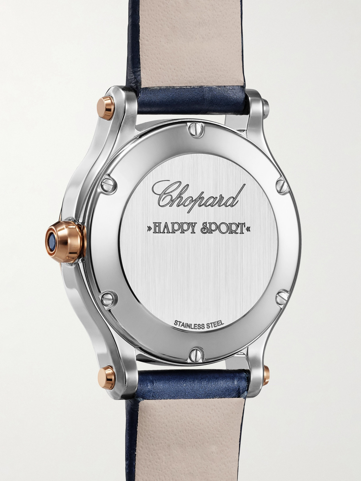 Chopard Happy Sport 25mm 18-karat Rose Gold, Stainless Steel, Alligator And Diamond Watch In Gold