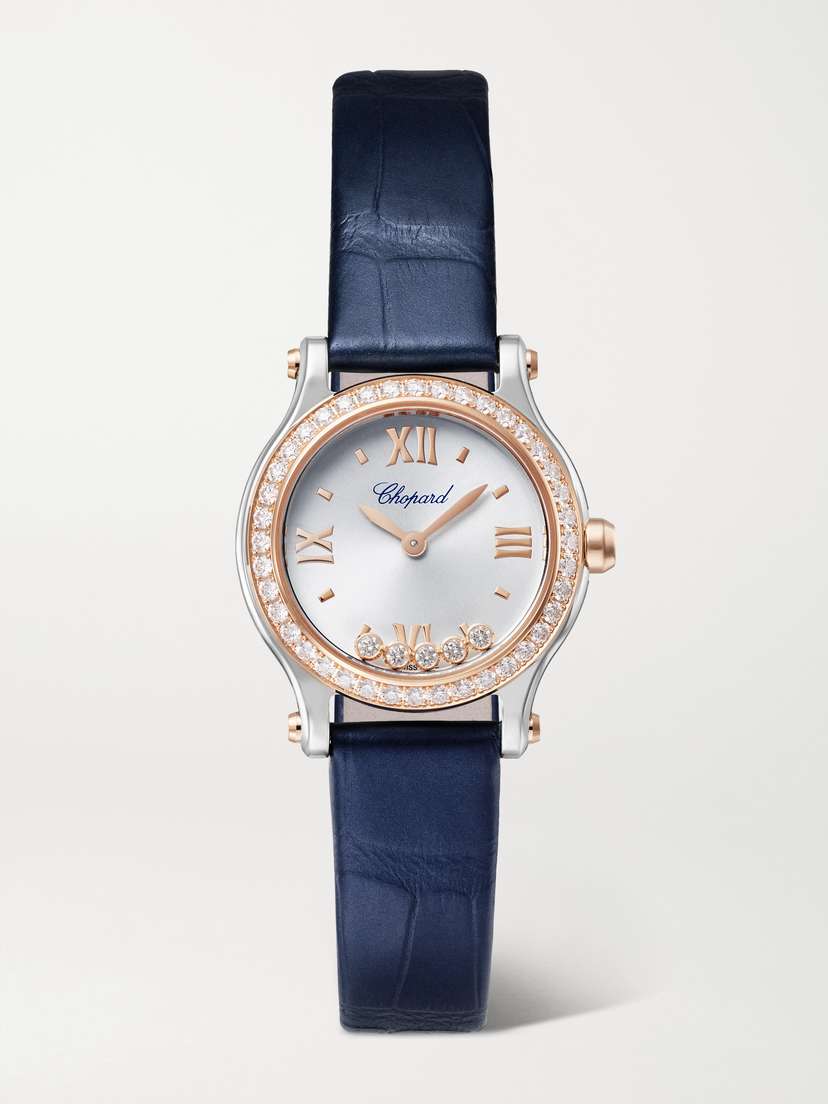 Chopard Happy Sport 25mm 18-karat Rose Gold, Stainless Steel, Alligator And Diamond Watch