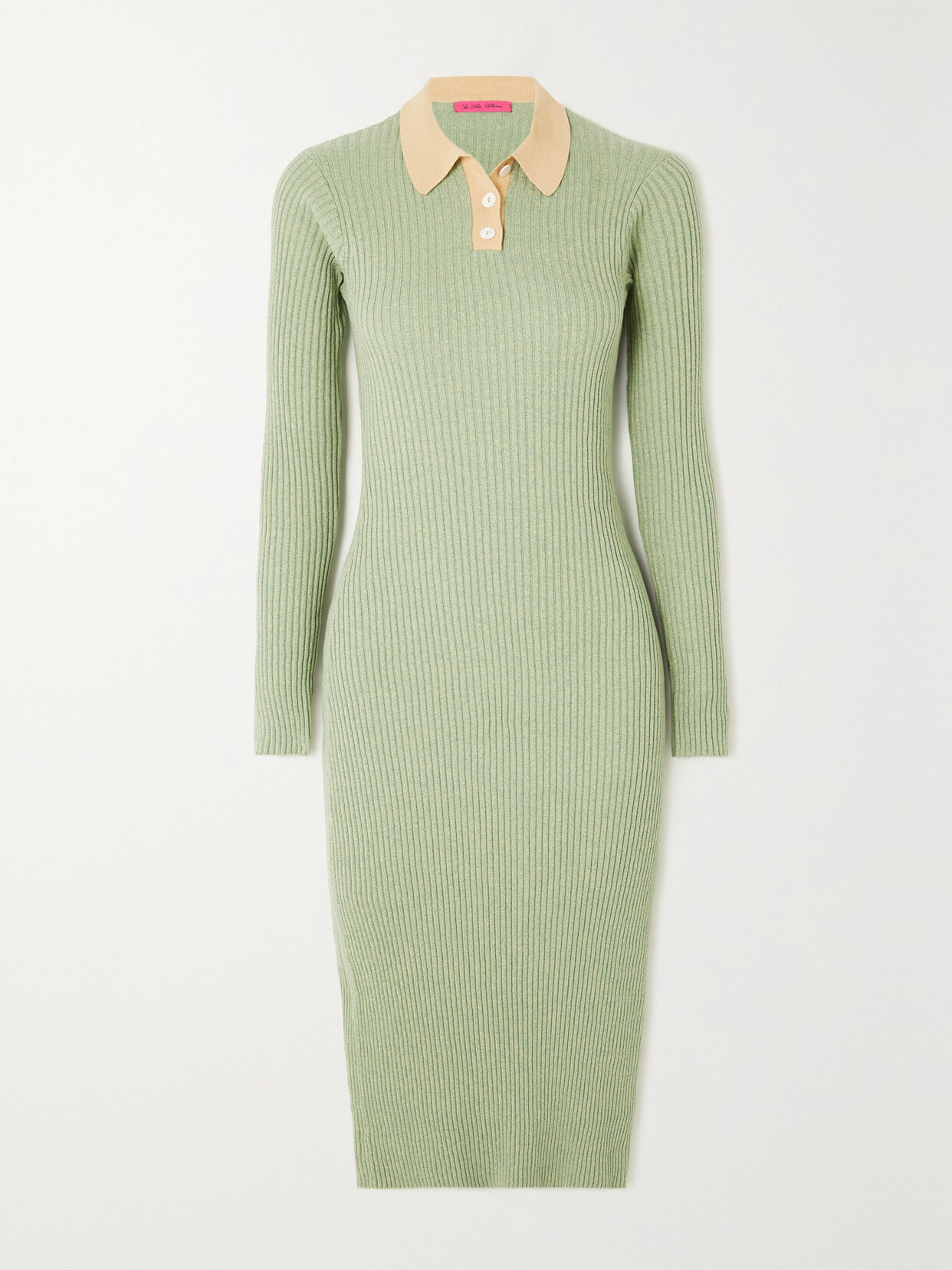 The Elder Statesman Nova Two-tone Ribbed Cotton And Cashmere-blend Midi Dress In Green