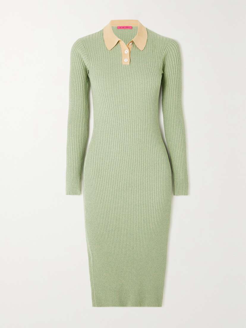 The Elder Statesman Nova Two-tone Ribbed Cotton And Cashmere-blend Midi Dress