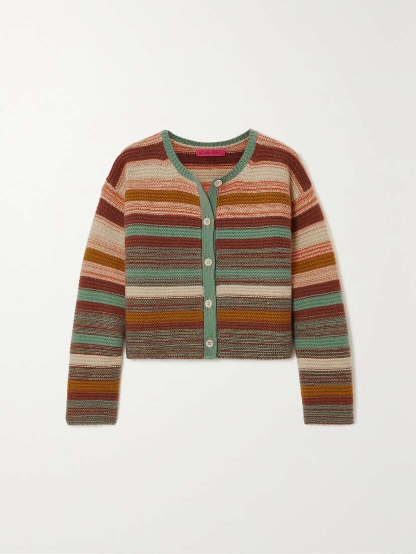 The Elder Statesman Sundry Cropped Striped Cashmere Cardigan