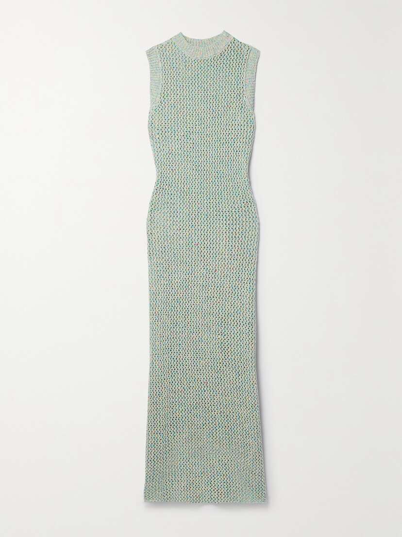 The Elder Statesman Como Cross Open-knit Cotton, Linen And Silk-blend Maxi Dress