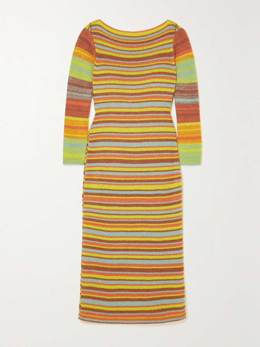The Elder Statesman Nimbus Striped Cashmere And Cotton-blend Midi Dress